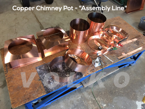 assembly of copper chimney pots